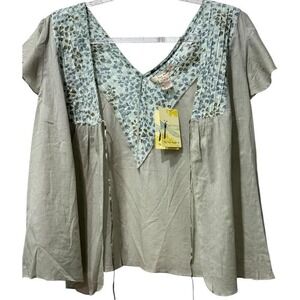 Free People Deadstock VTG Dragonfly  Pleated Floral Trim Flutter Sleeve M New